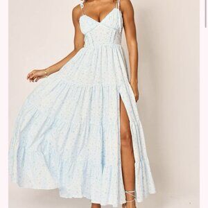 Amy Jane London Isabella Blue Ditsy Floral Maxi Dress Cottagecore Prairie